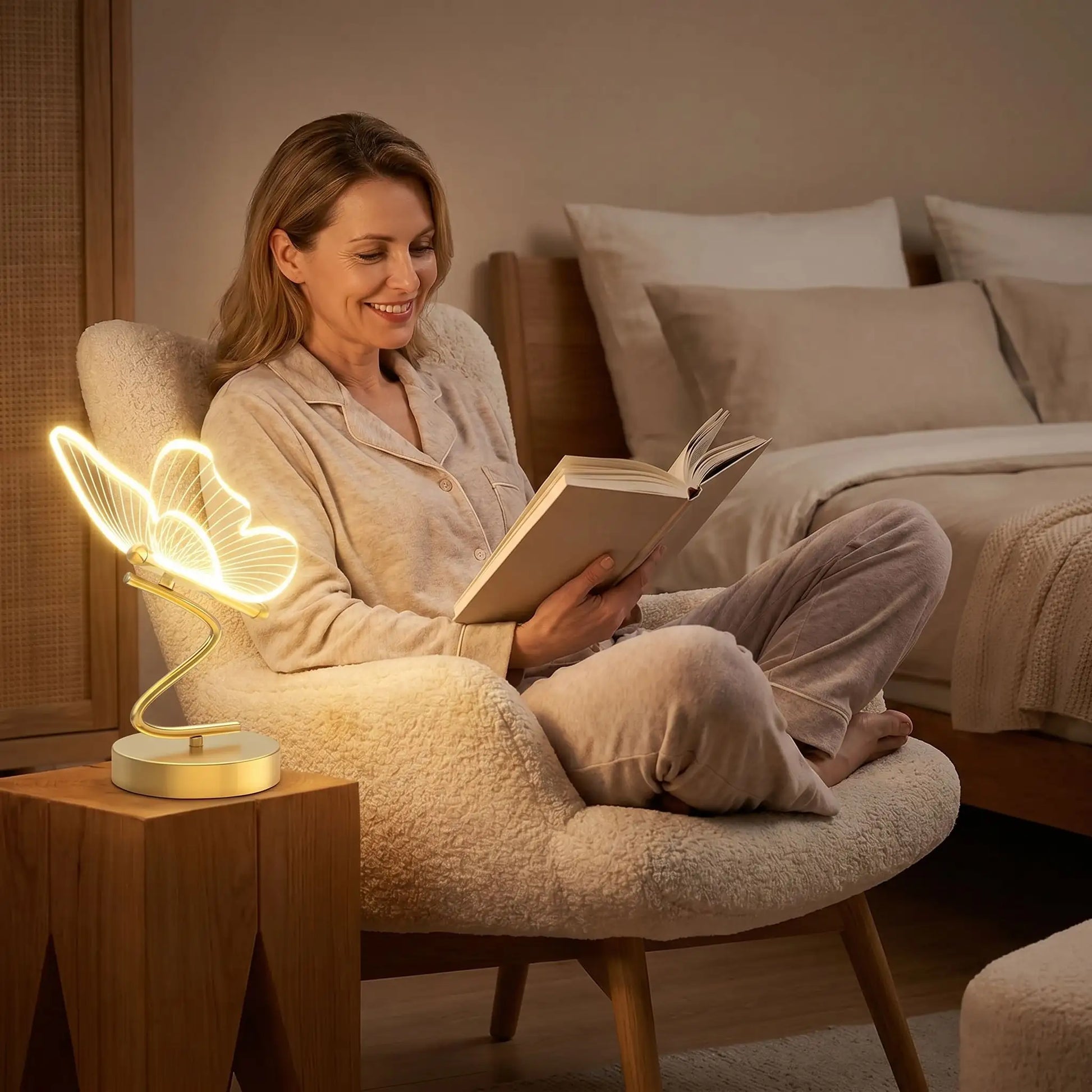 lampe de bureau femme lisant un livre