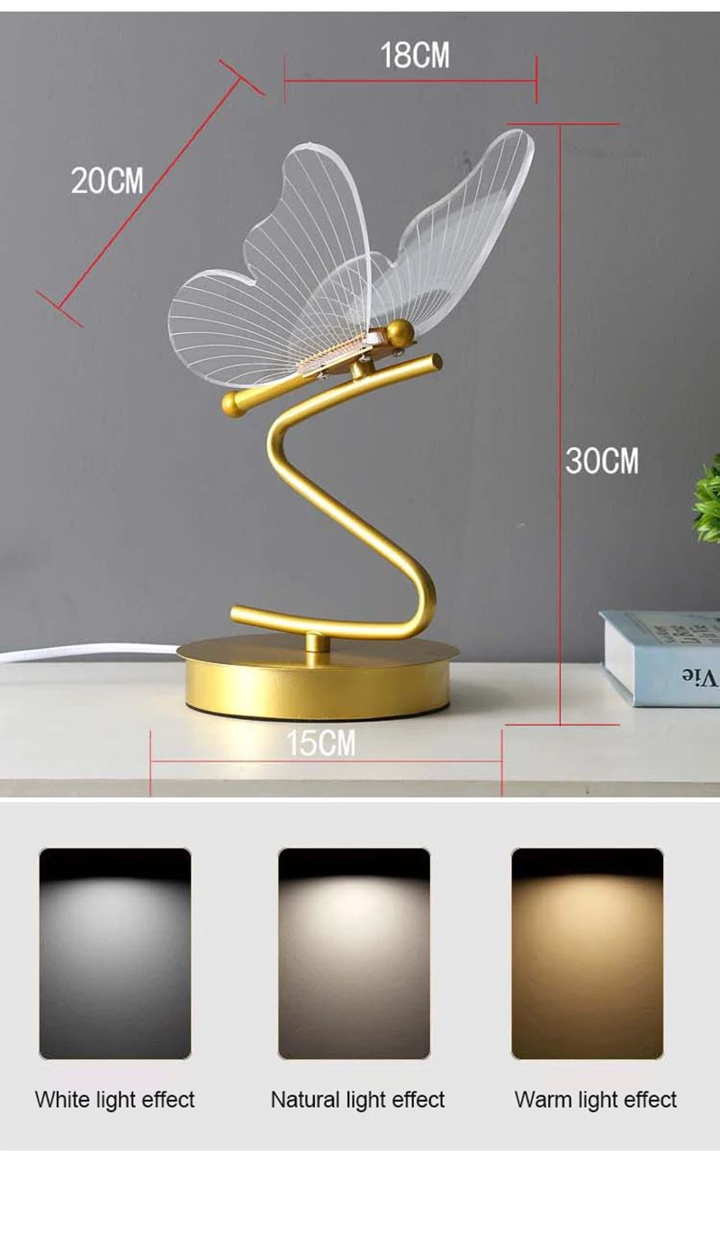 lampe de bureau papillon avec dimensions et trois lumieres